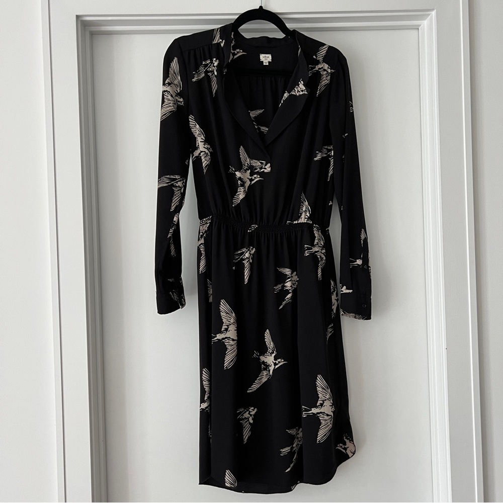 Wilfred Aritzia Black Bird Print Dress Dress - Size Small